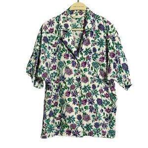 Vintage John Henry Button Blouse Shirt Women Size M Retro Flower Summer Spring